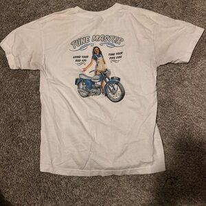 White Graphic Tee with Motorcycle Print